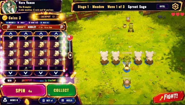 A jackpot: the reels line up and coins pour out