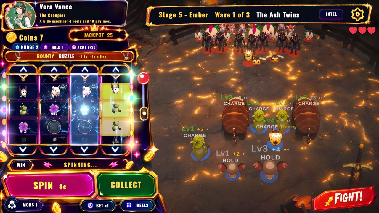 The volcano stage: the machine beside your army
